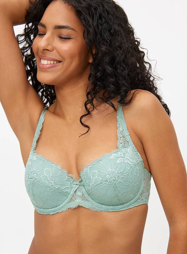 Sage Green Floral Lace Full Cup Underwired Bra 32E